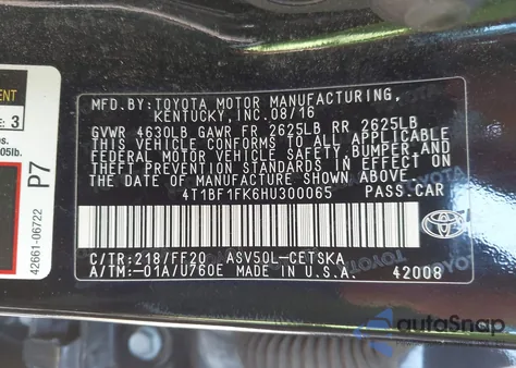 2017 Toyota Camry Se from USA, damaged, VIN 4T1BF1FK6HU300065
